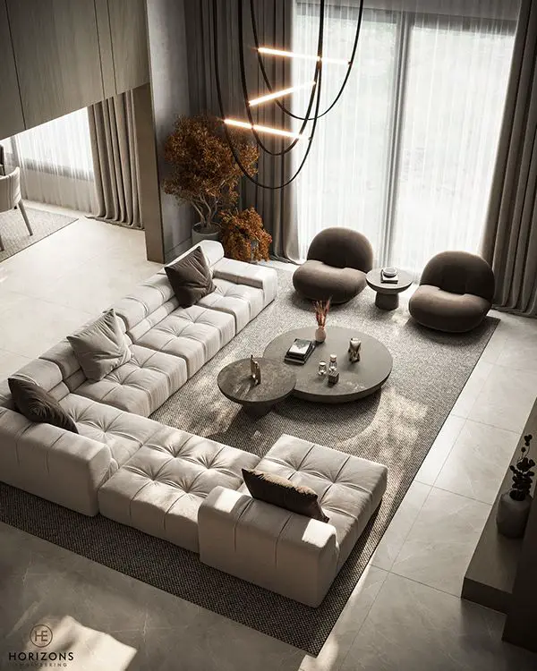 contemporary living room unique features