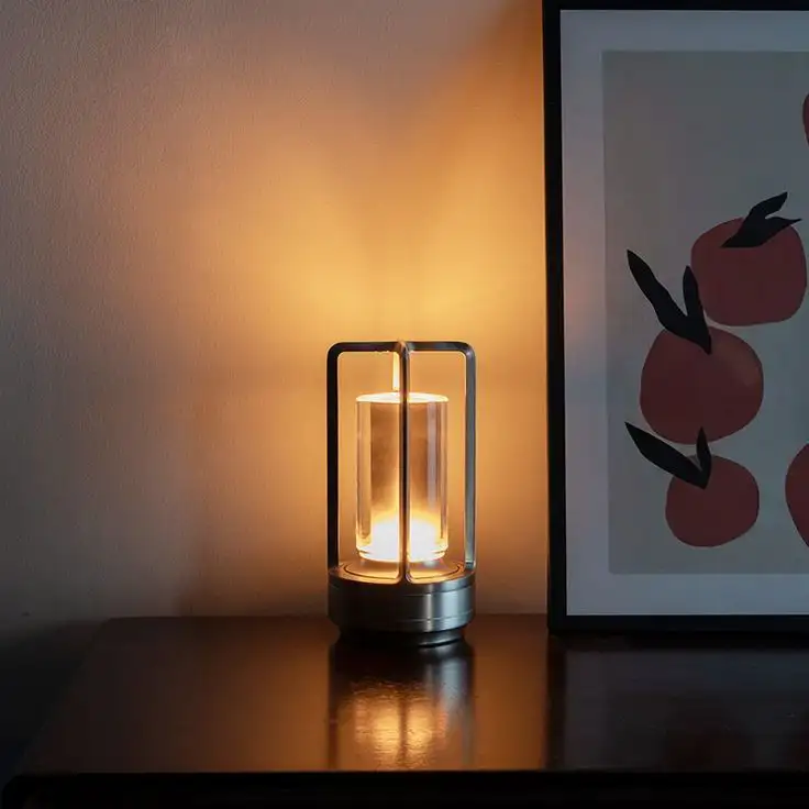 Contemporary Lantern LED Cordless Table Lamp Silver .webp