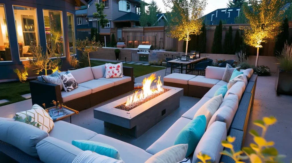 Modern Backyard Fire Pit Lounge
