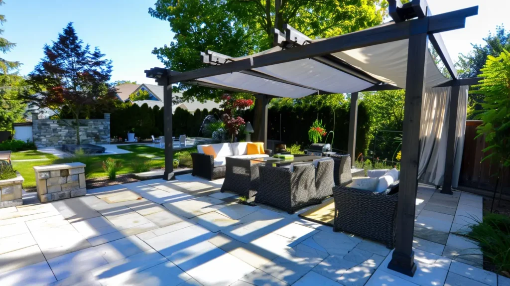 Modern Backyard Pergola with Retractable Canopy