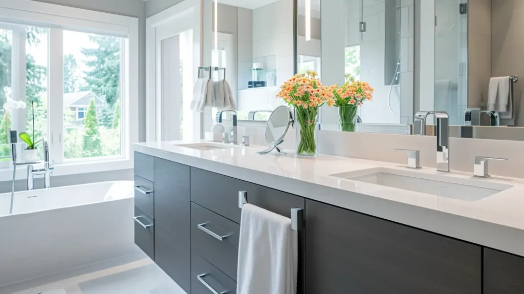 Modern Master Bathroom Ideas Double Vanity with Floating Cabinets