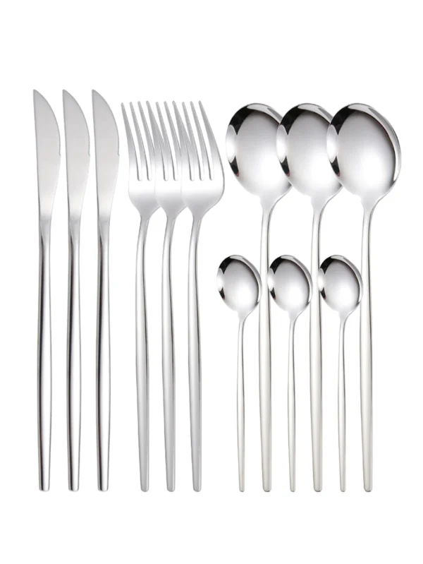 12pc Thin stainless steel cutlery set Portugal steak knife and fork dessert spoon coffee spoon 2
