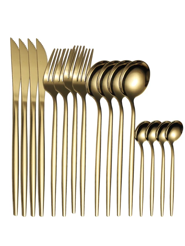 16PCS cutlery set stainless steel tableware knife and fork spoon teaspoon tableware package quality gold cutlery 2
