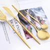 16Pcs Gold Matte Cutlery Set Knife Fork Spoons Dinnerware Set Stainless Steel Tableware Western Flatware Kitchen 3
