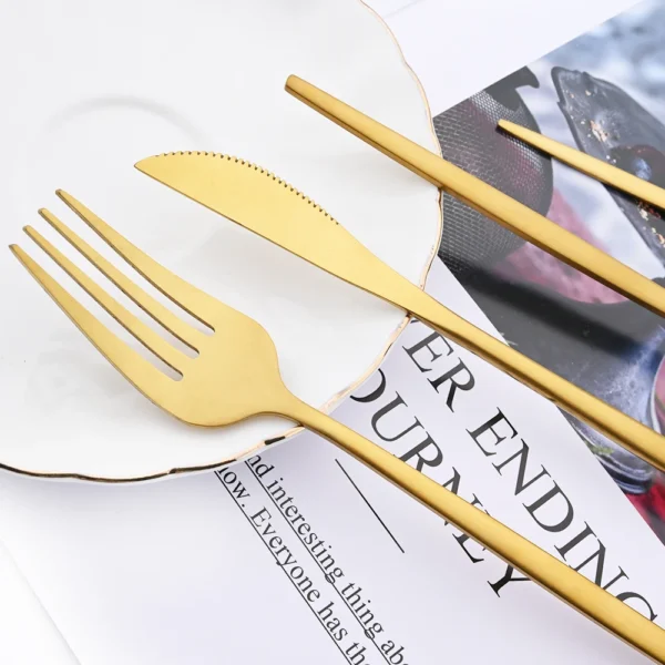 16Pcs Gold Matte Cutlery Set Knife Fork Spoons Dinnerware Set Stainless Steel Tableware Western Flatware Kitchen 4