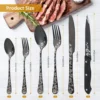 24 Piece Black Silverware Set with Steak Knives Unique Flower Design Flatware Cutlery Set Fork Spoon 1