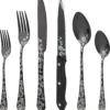24 Piece Black Silverware Set with Steak Knives Unique Flower Design Flatware Cutlery Set Fork Spoon