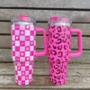 40oz Pink Tumbler with Handle and Straws Stainless Steel Water Bottle Coffee Insulated Cup Car Vacuum 2