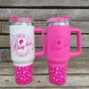 40oz Pink Tumbler with Handle and Straws Stainless Steel Water Bottle Coffee Insulated Cup Car Vacuum 3