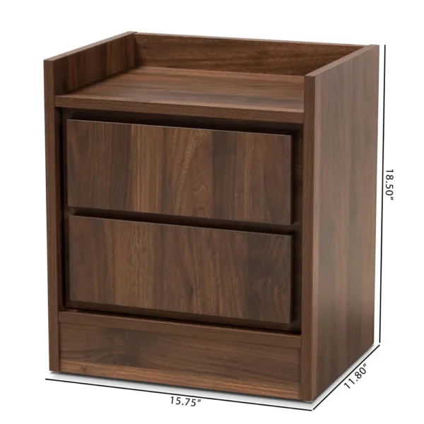 Baxton Studio Hale Modern and Contemporary Walnut Brown Finished Wood 2 Drawer Nightstand Simple Yet Functional 5