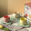 Creative Flower Set Mugs Vintage Tulip Mugs and Saucers Flower Shaped Ceramic Coffee Mugs and Saucers 1