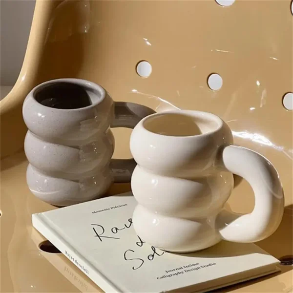 Cute Thicken Ceramic Water Cups Coffee Milk Mug With Handle 420Ml Big Captial Ceramic Juice Cup 4