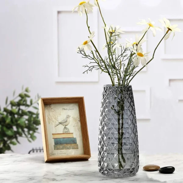 Decorative Glass Vase Crystal Clear Modern Flower Decor Vase For Home Office Table Shelf 1