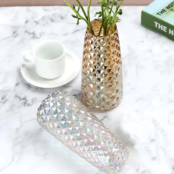Decorative Glass Vase Crystal Clear Modern Flower Decor Vase For Home Office Table Shelf 3