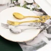 Drmfiy Western 16Pcs Flatware Royal Gold Dinnerware Set Stainless Steel Mirror Knife Tea Spoon Fork Cutlery 3