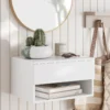 Floating Nightstand Small Modern Nightstand with Drawer Shelves for Bedroom Bathroom White 2