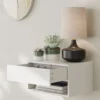 Floating Nightstand Small Modern Nightstand with Drawer Shelves for Bedroom Bathroom White 3