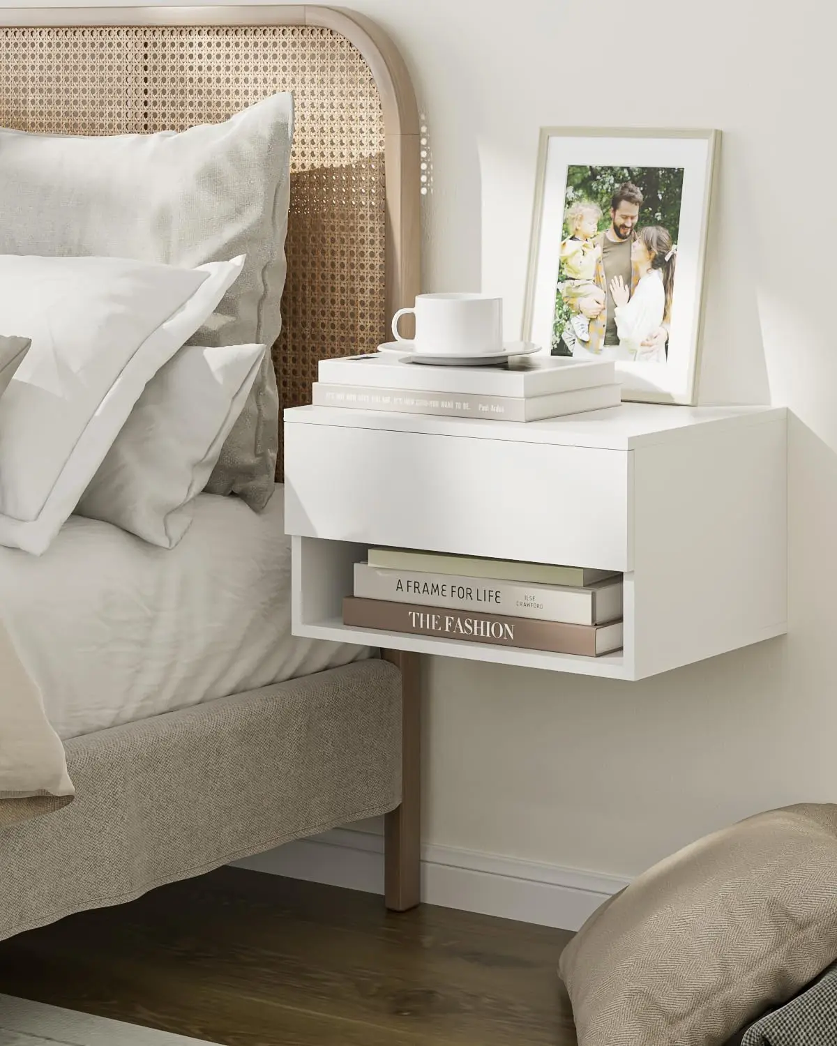 Contemporary Floating White Nightstand - Culturizm