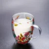 Flowers Inside Glass Coffee Mug 350ml Double Walled Espresso Cups Heat Insulated Quicksand Water Cups Summer 2