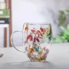 Flowers Inside Glass Coffee Mug 350ml Double Walled Espresso Cups Heat Insulated Quicksand Water Cups Summer 4