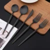 Green Gold 6Pcs Dinner Fork Tableware Dinnerware Stainless Steel Silverware Kitchen Party Flatware Matte Black Cutlery 1