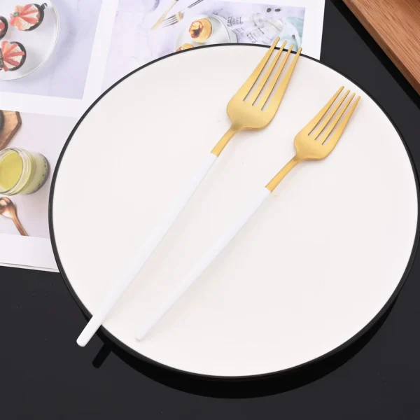 Green Gold 6Pcs Dinner Fork Tableware Dinnerware Stainless Steel Silverware Kitchen Party Flatware Matte Black Cutlery 2