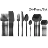 JANKNG 24Pcs Cutlery Set Stainless Steel Dinnerware Tableware Kitchen Food Flatware Black Silverware Bright Set Fork 1