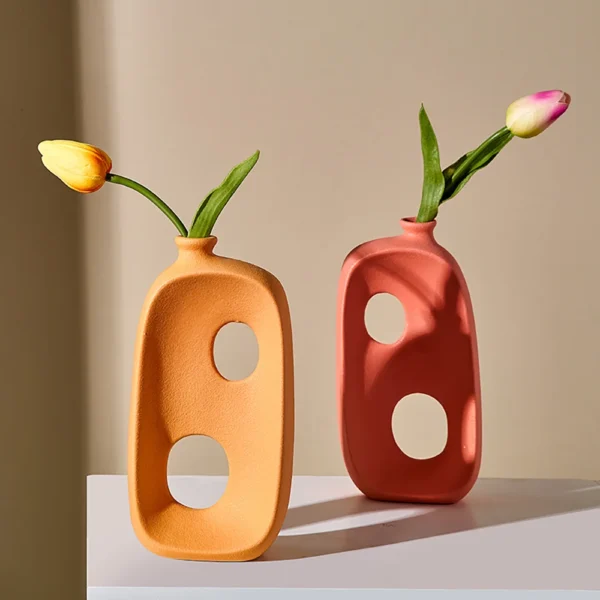 Modern Vase Circular Hollow Ceramic Donuts Flower Pot Colorful Home Decor Table Accessories Interior Office Desktop 2