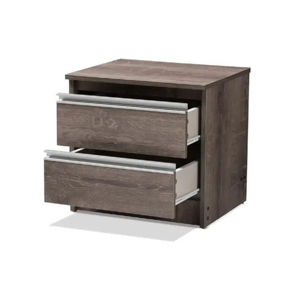 Modern and Contemporary Oak Brown Finished 2 Drawer Nightstand Bedroom Bedside Table End Side Or 1