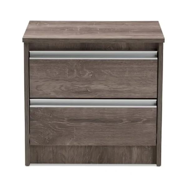 Modern and Contemporary Oak Brown Finished 2 Drawer Nightstand Bedroom Bedside Table End Side Or 2