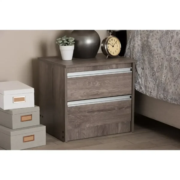 Modern and Contemporary Oak Brown Finished 2 Drawer Nightstand Bedroom Bedside Table End Side Or 5