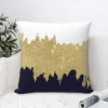 Modern navy blue white faux gold glitter brushstrokes Throw Pillow Anime Custom Cushion 2