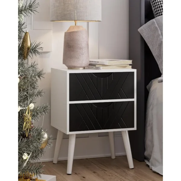 Nightstand Small Bedside Table with Two Drawers Bedside Furniture Mid Century Modern End Table with for 4