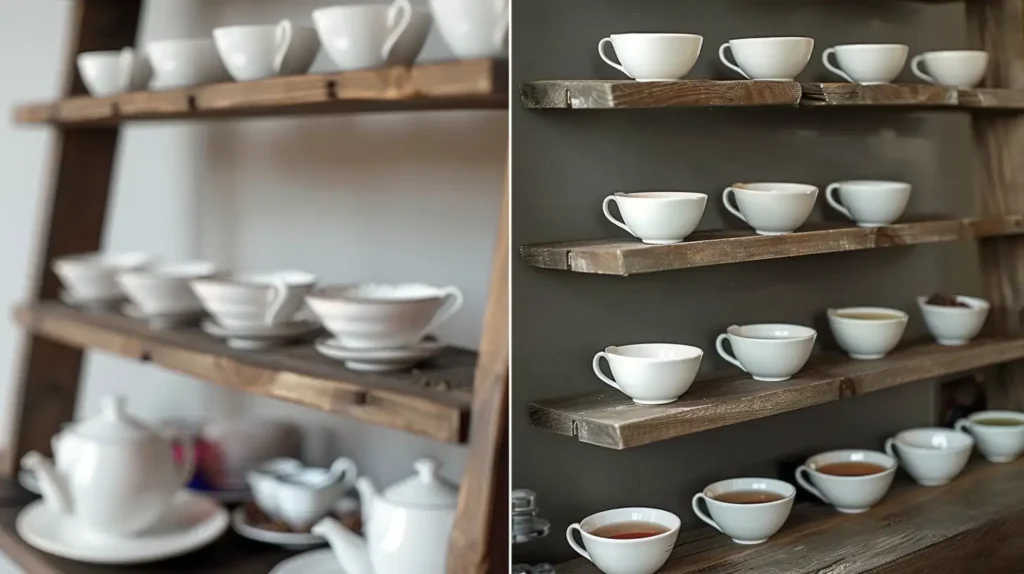 How to Display Tea Cups in a Modern Way Ladder shelves