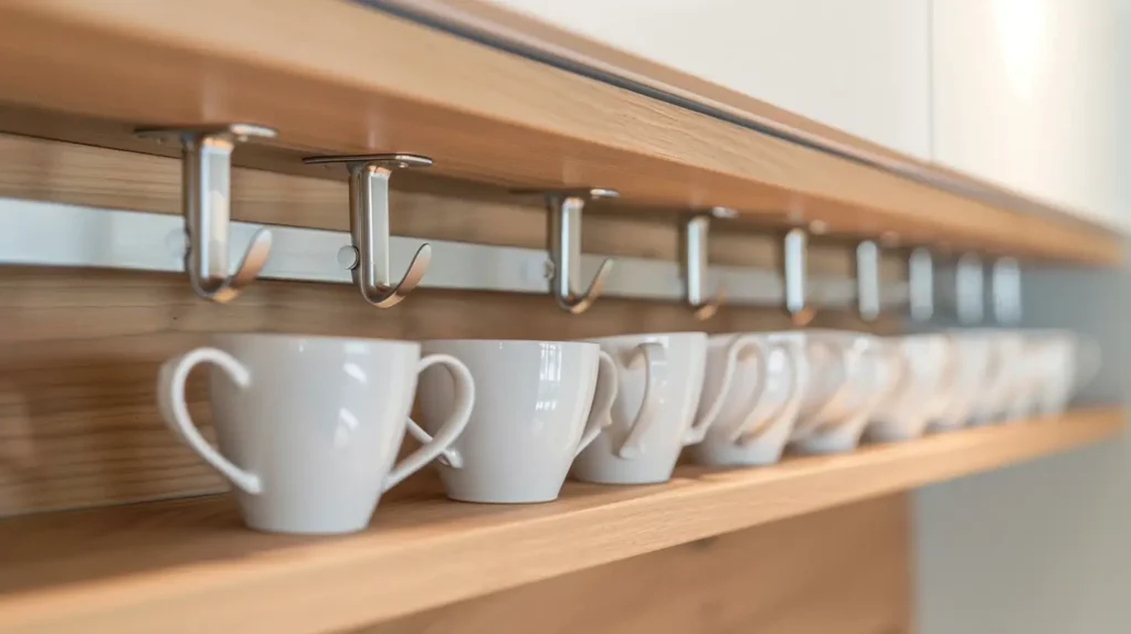 How to Display Tea Cups in a Modern Way Under-cabinet hooks