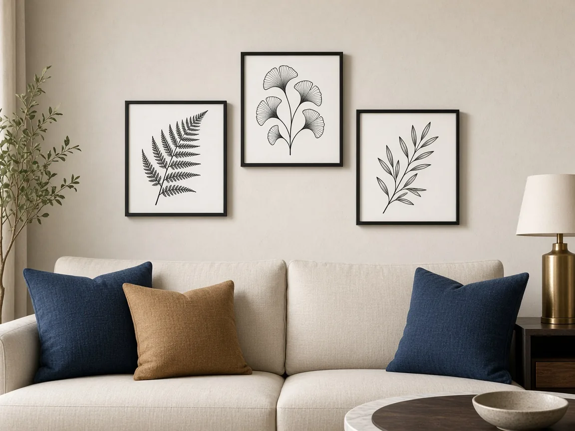 Contemporary Metal Wall Art: Forms, Materials, and Placement 5 Contemporary metal wall art, botanical metal frames above sofa