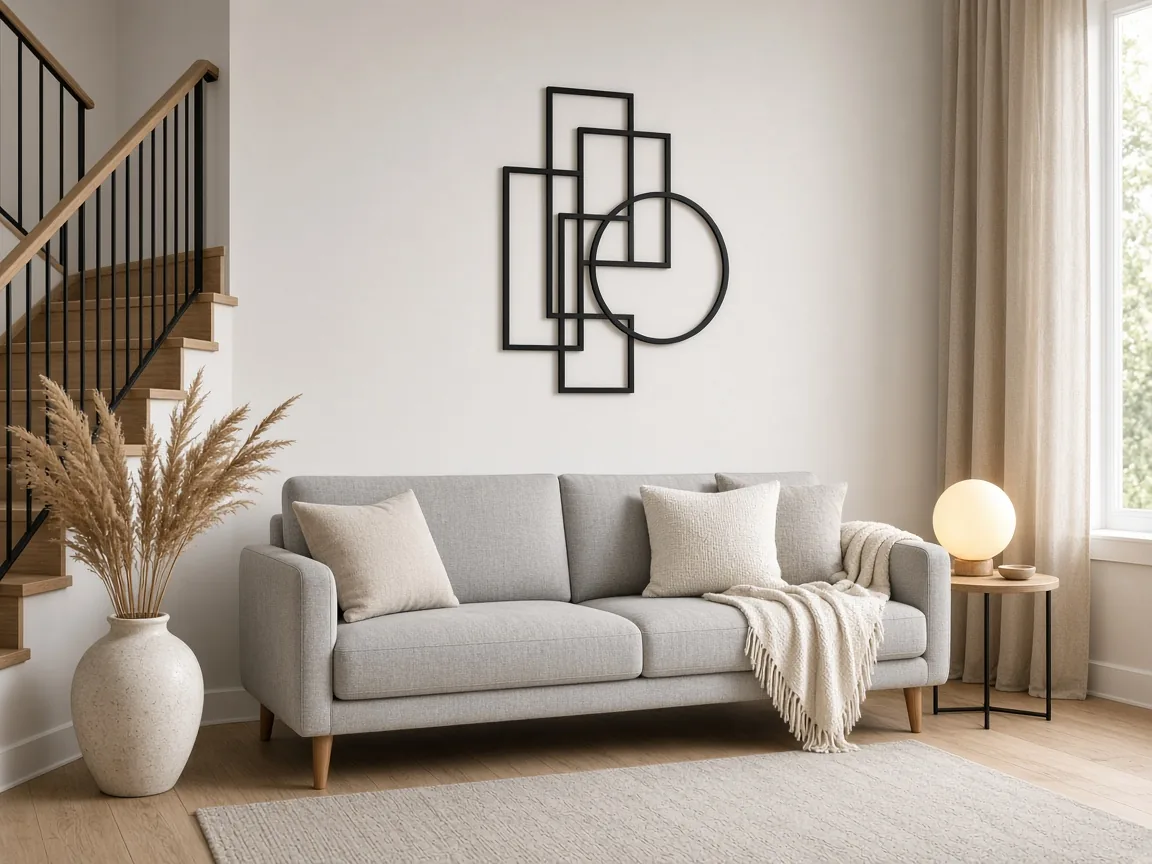 Contemporary Metal Wall Art: Forms, Materials, and Placement 4 Contemporary metal wall art, black geometric sculpture in living room