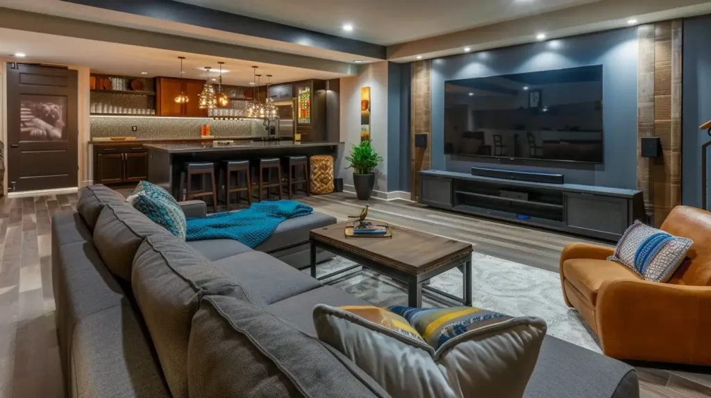 15 Modern Basement Ideas: You'll Love Too 2025 2 Modern Basement Ideas Open Concept Entertainment Area