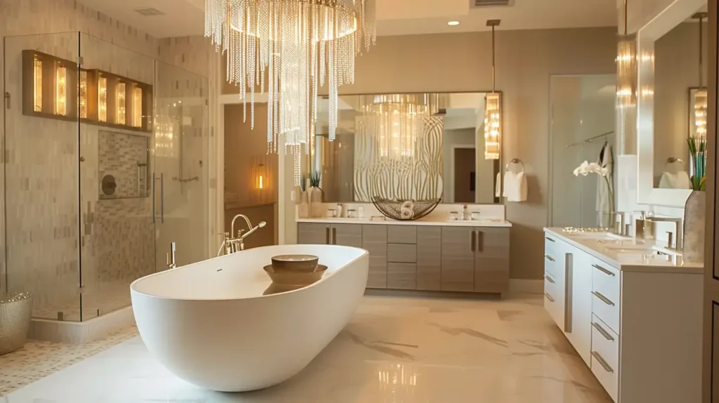 Modern Master Bathroom Ideas Statement Lighting
